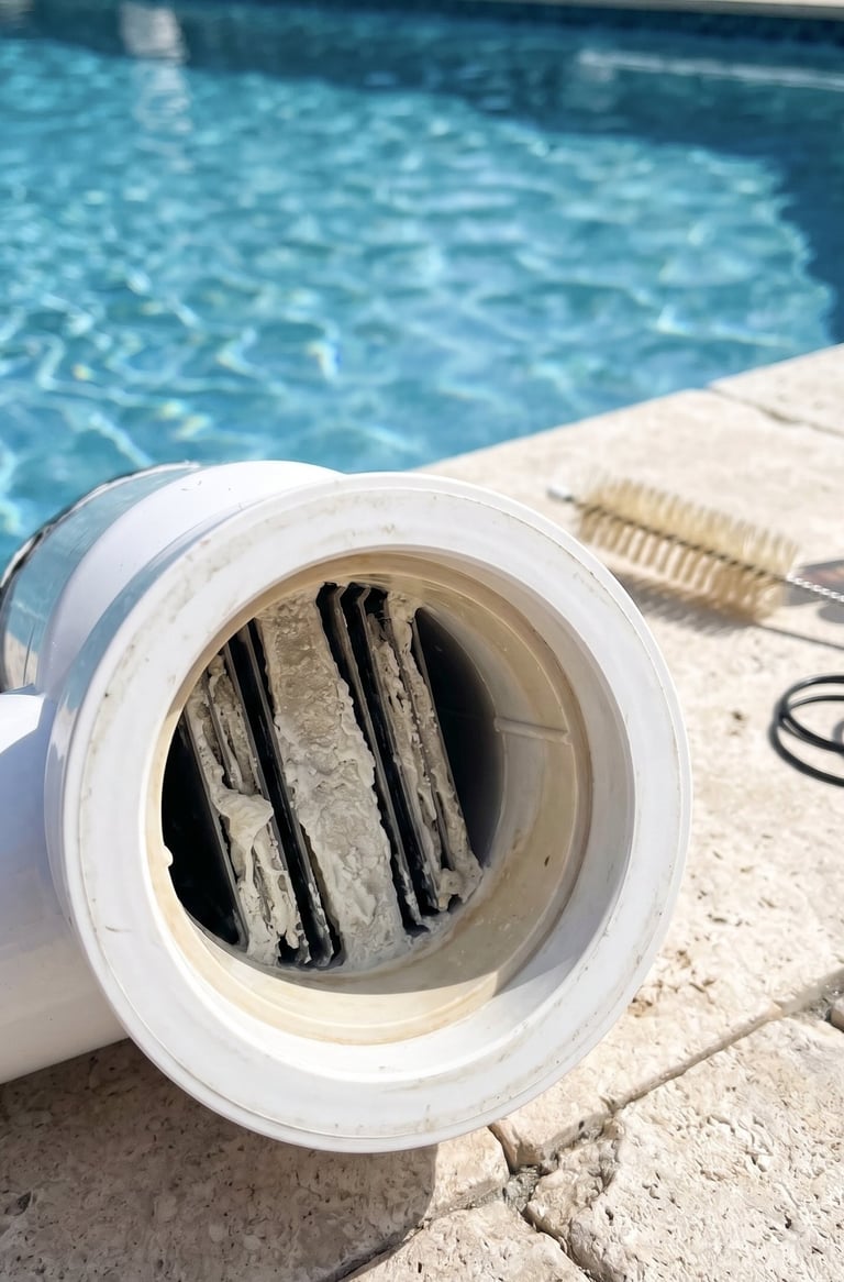Pool salt cell with scale buildup before cleaning