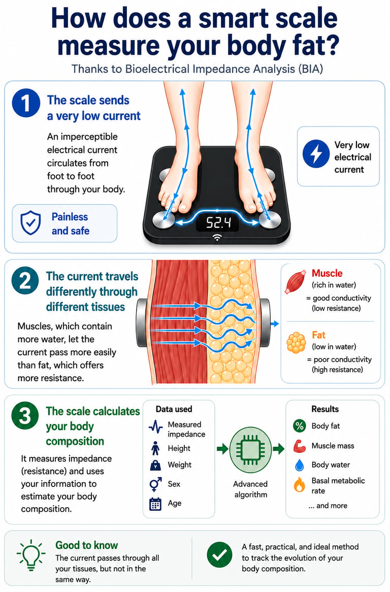 How does a smart scale measure your boddy fat ?