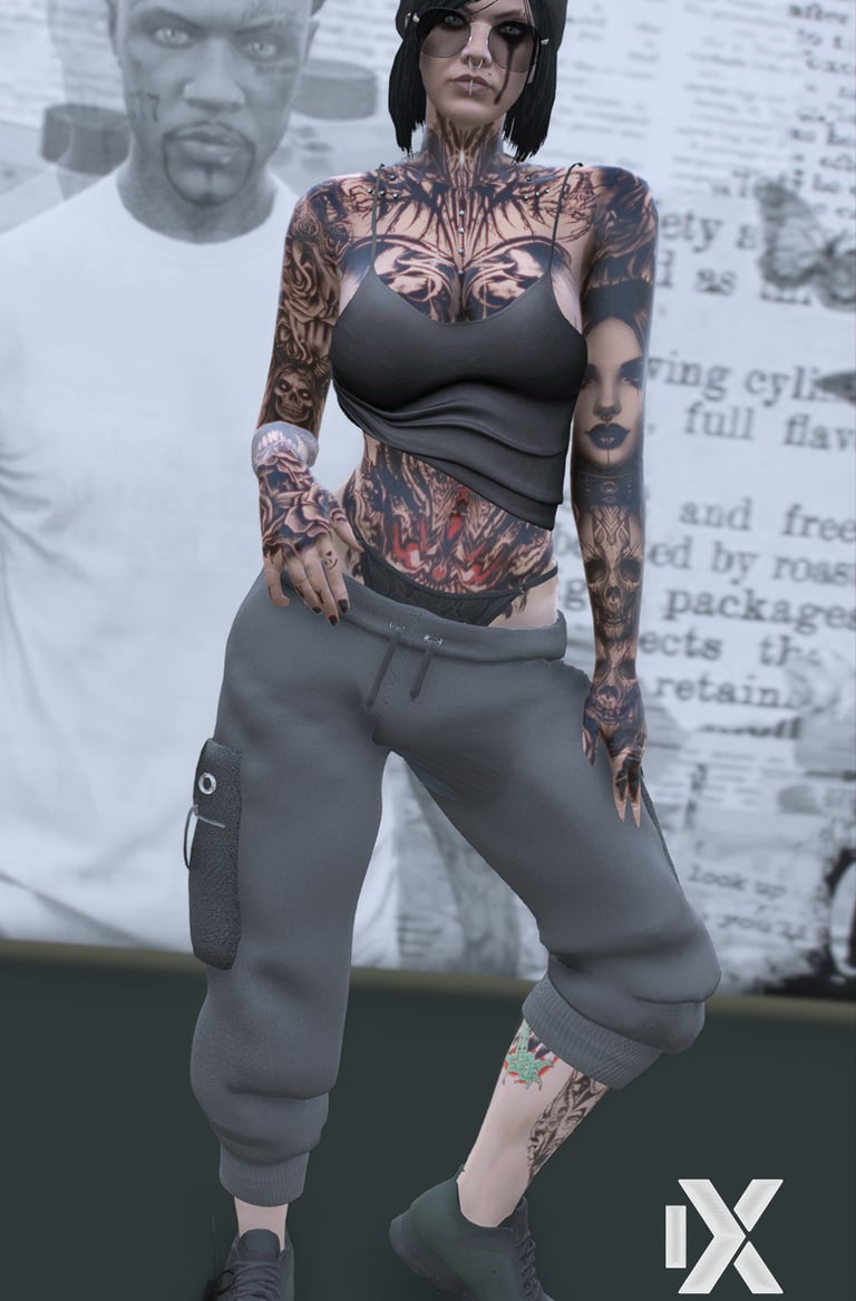 One-leg long black shorts with visible underwear