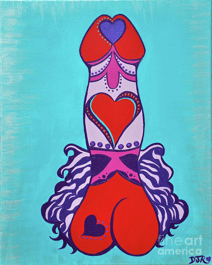 Red, blue and pink decorative Penis art