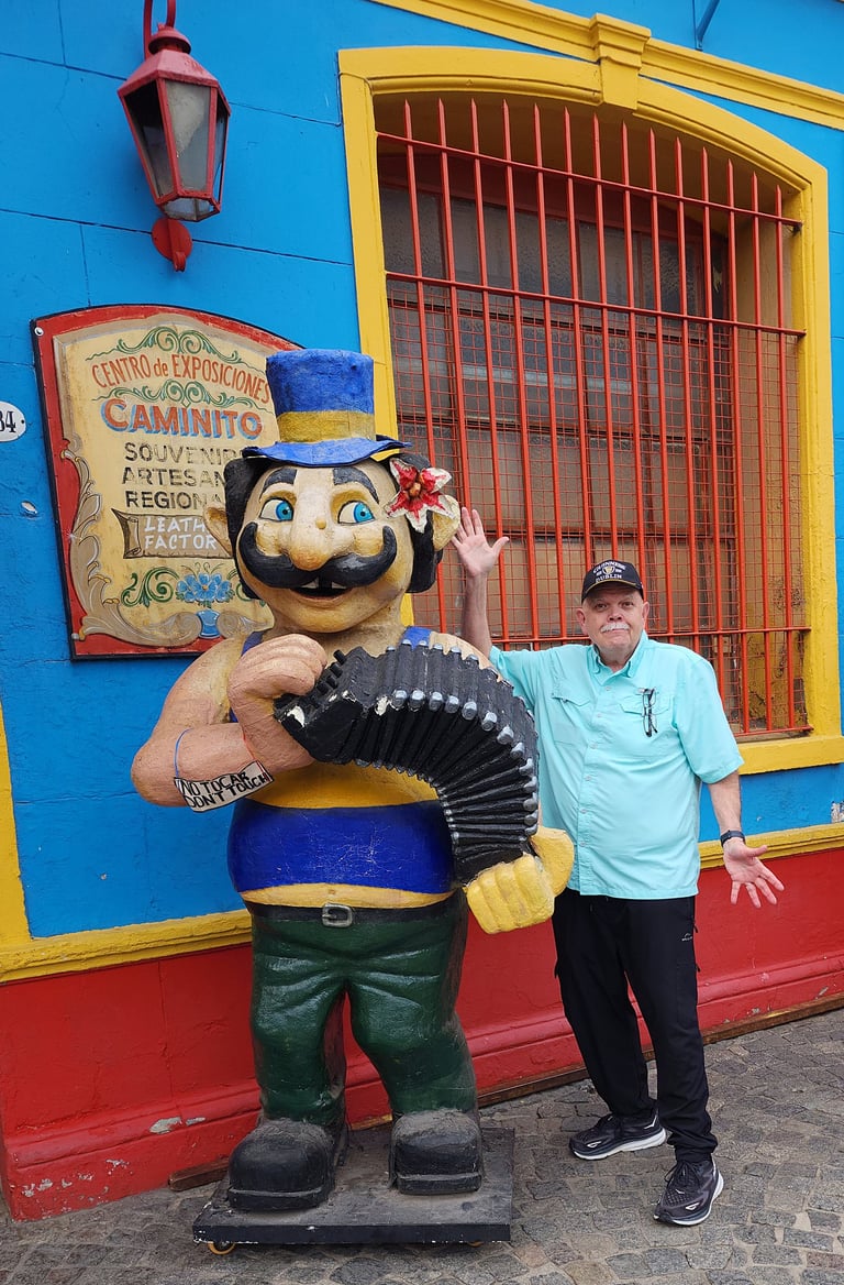 The Pirate has fun with a local musician in Buenos Aires, Argentina