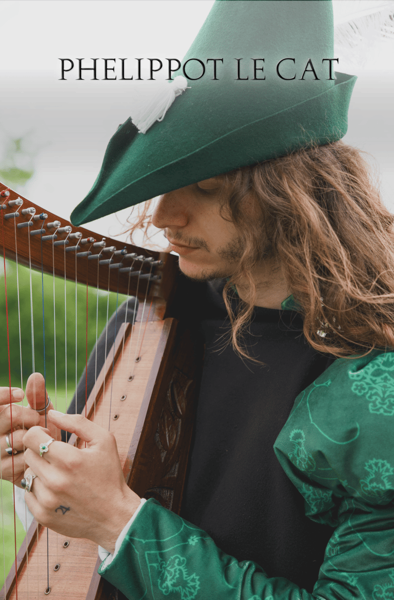un troubadour du xve siecle avec une harpe