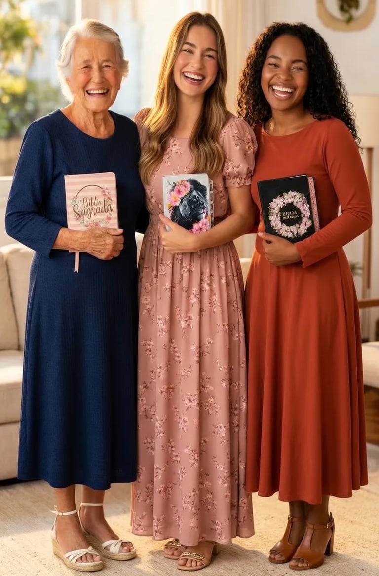 mulheres lendo Bíblia feminina em momento de estudo e devocional