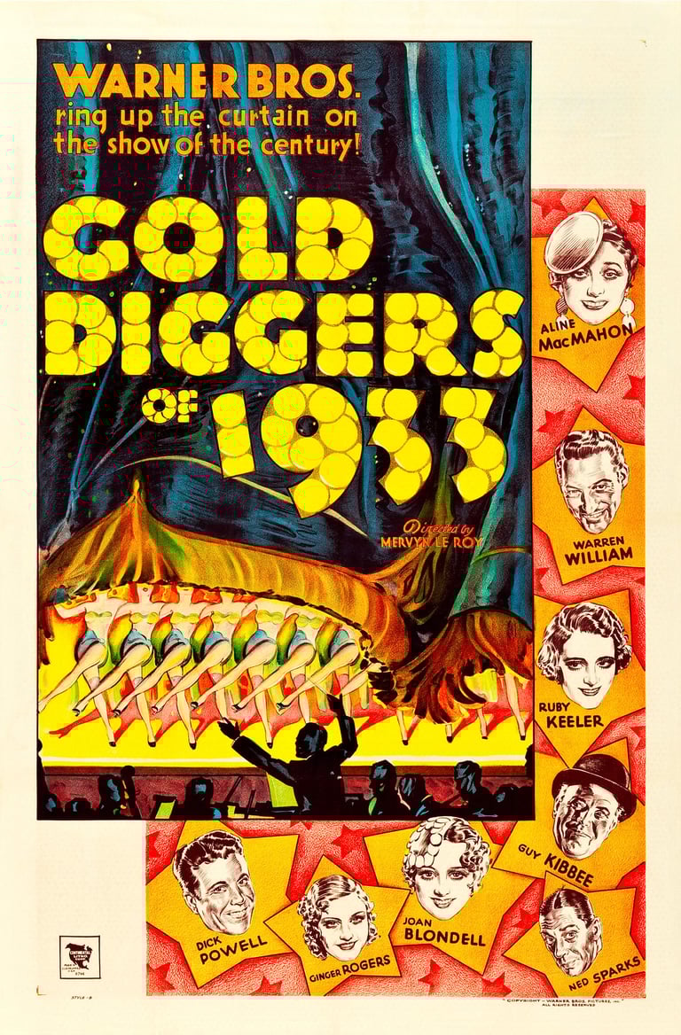 Classic poster for Gold Diggers of 1933, showcasing Busby Berkeley’s extravagant style.