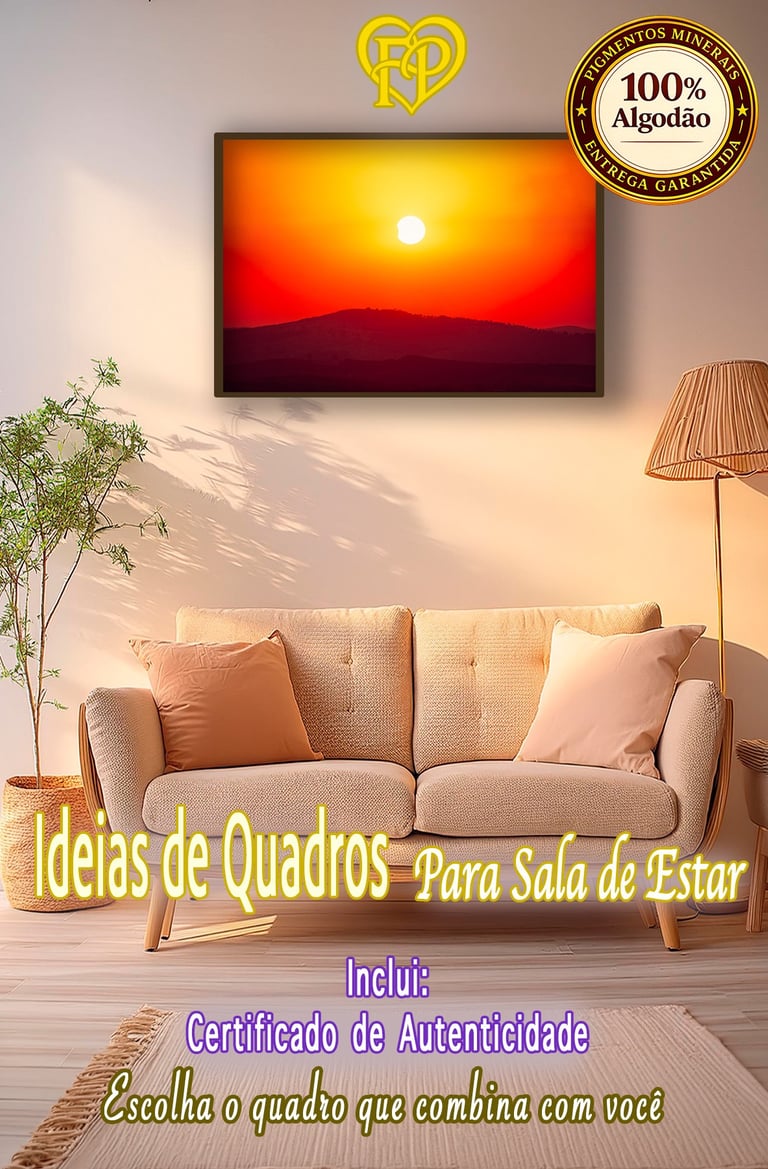 Imagem da sala de um apartamento com decoração de cores terrosas e um quadro Fine Art do Eclipse.