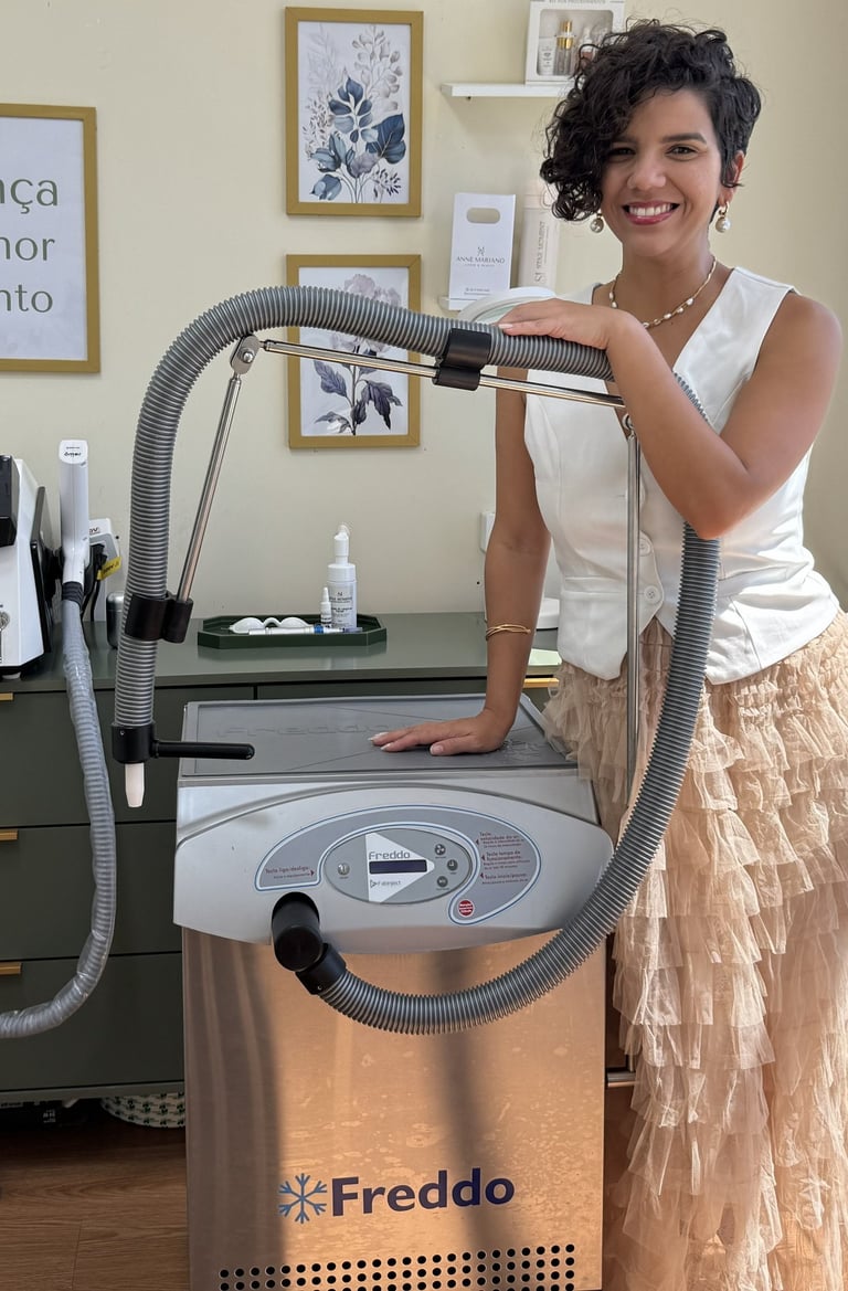 a woman in a dress and a vacuum