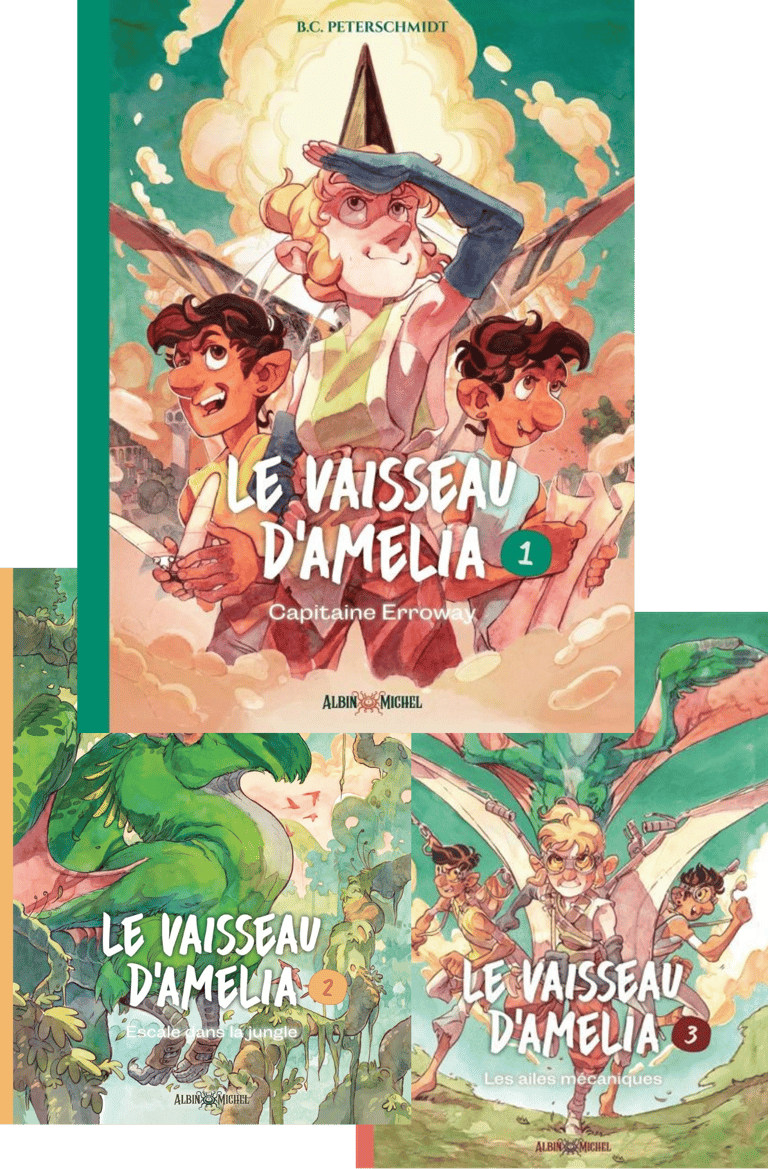 Premières de couverture des 3 tomes de la BD Le vaisseau d'Amelia