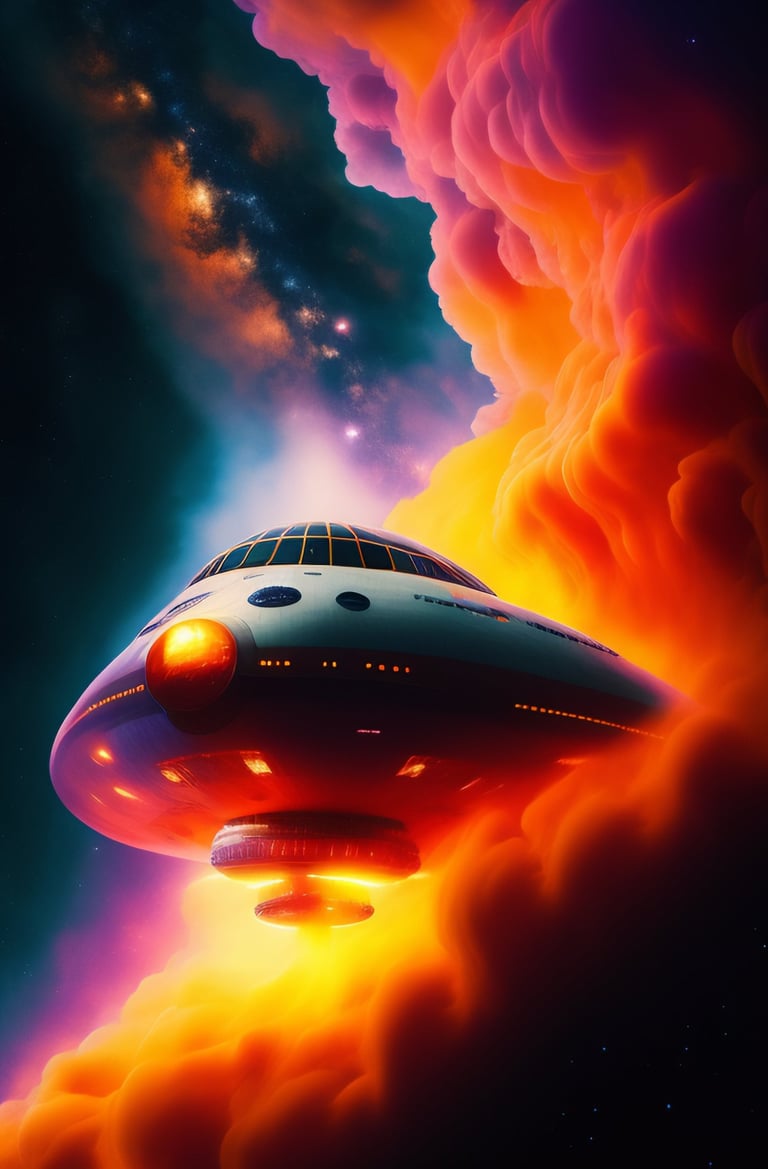 Starship bursting through fire 