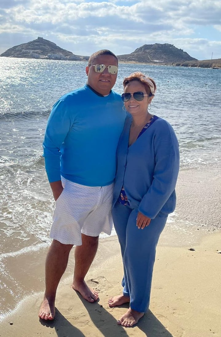 My Wife and I on a beautiful Beach in Mykonos, Greece
