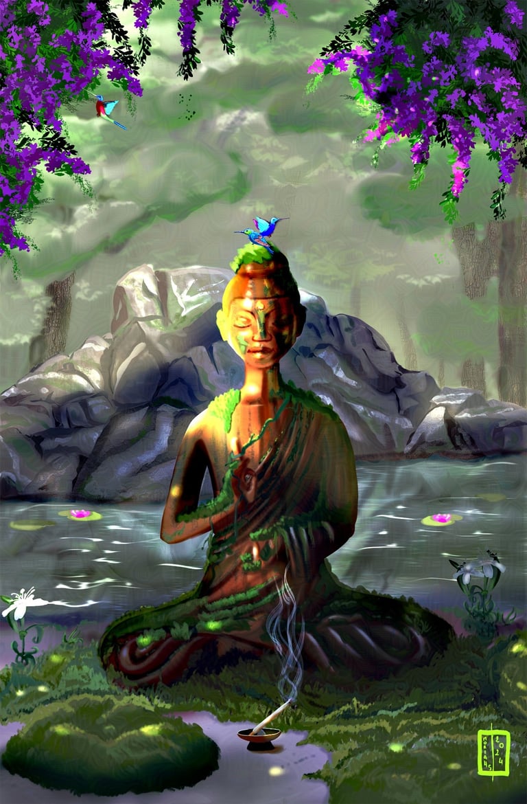 Buddha statue in zen garden