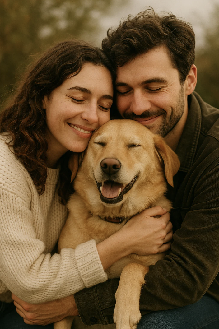 câlin en couple avec le chien
