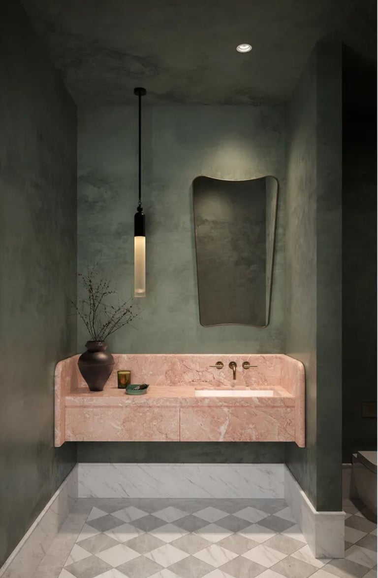 A modern bathroom featuring microcement