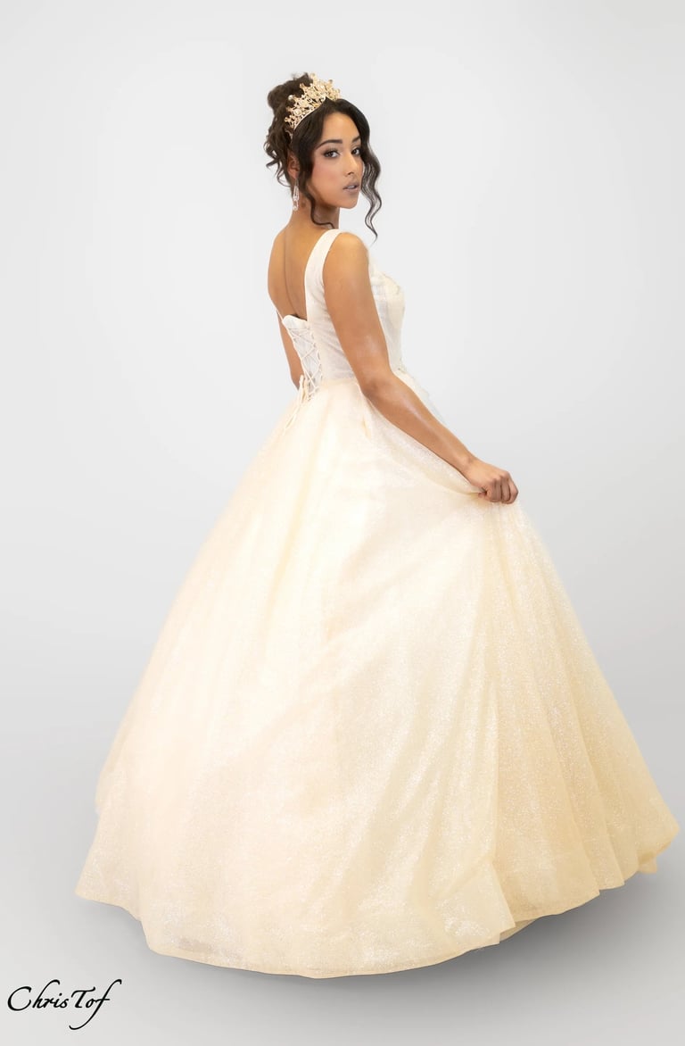 Photo studio d'une femme portant une robe de mariée et une diadème dorée à Perpignan 66