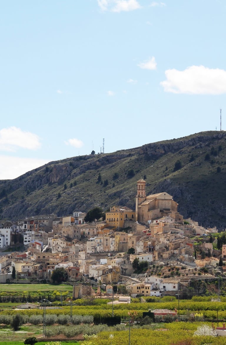 Cehegín with the hill known as Peña Rubia in the background. Photo by Juanjocehegin1998.
