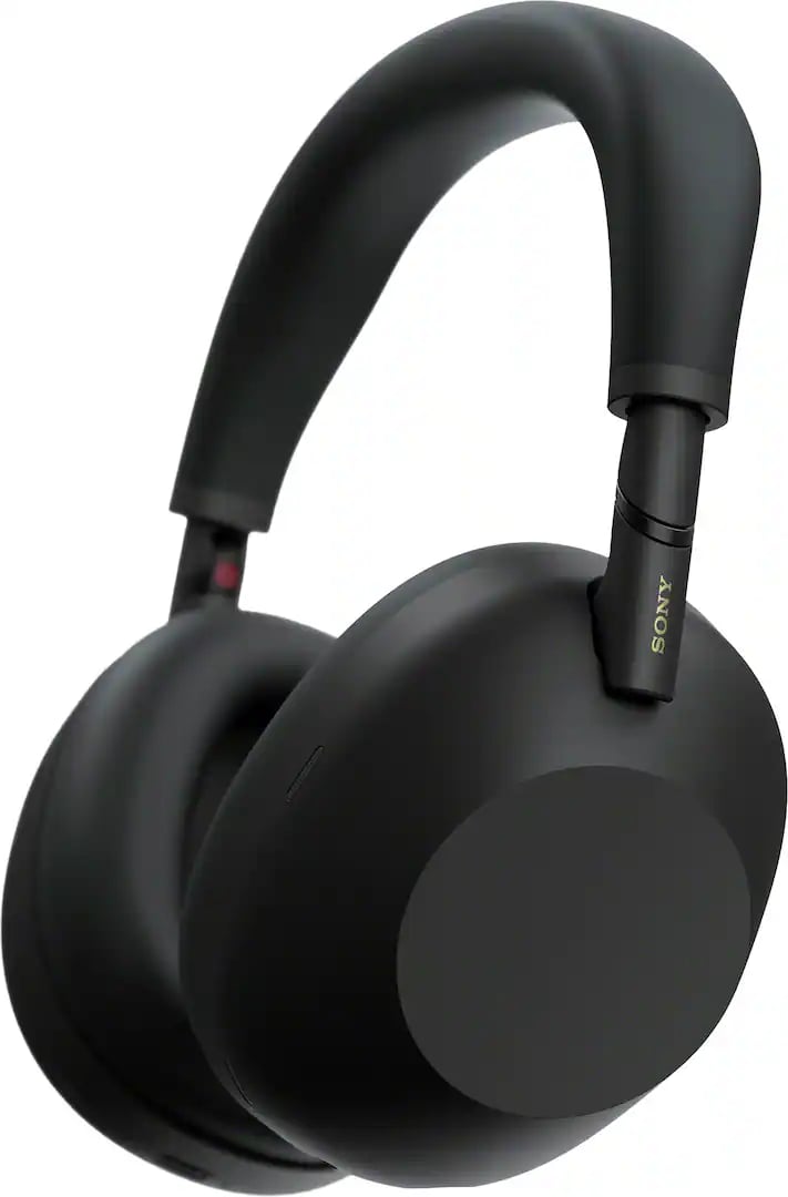 Black Sony WH-1000XM5 wireless noise-canceling over-ear headphones with a matte finish.