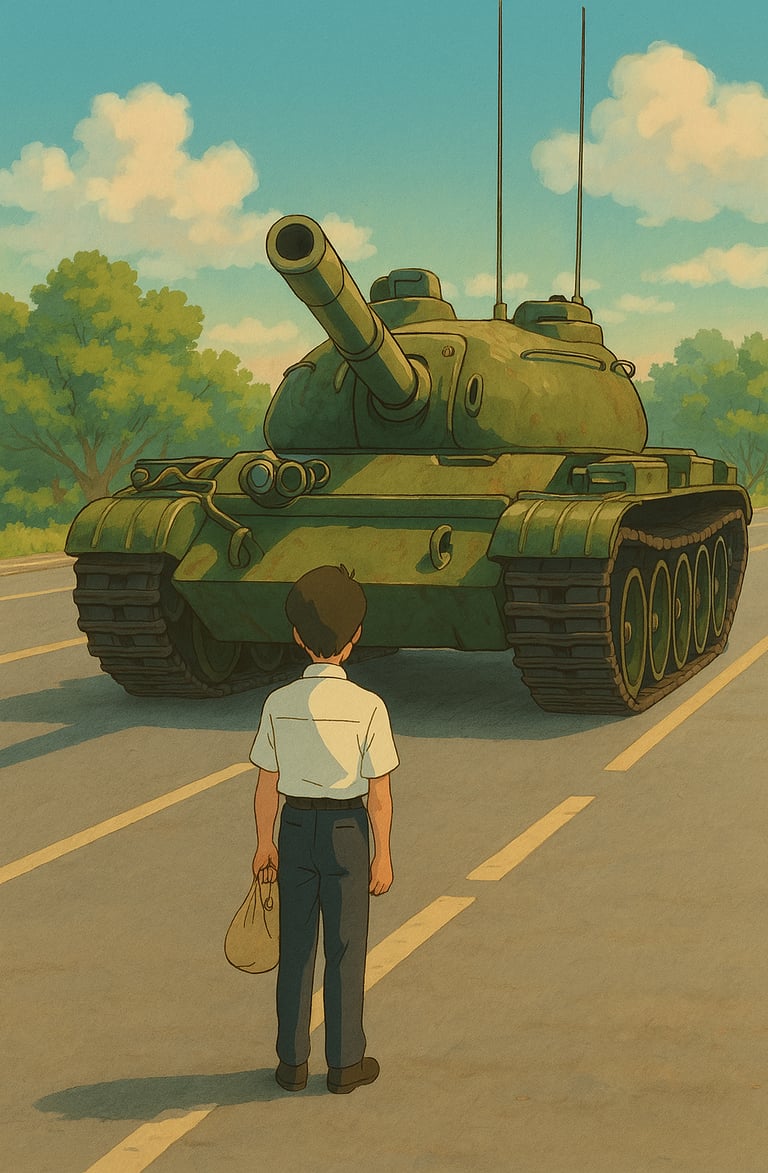 Tiananmen Square ‘Tank Man’ in Ghibli style