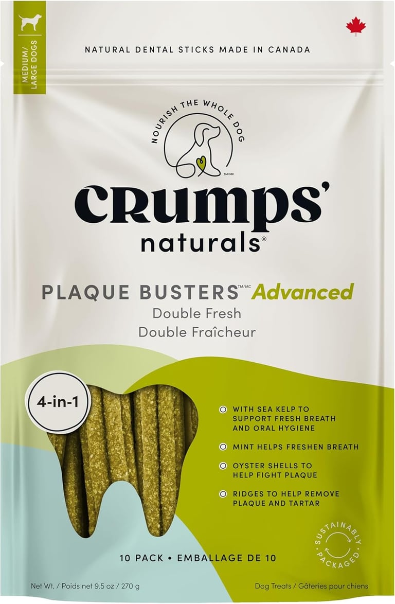 Crumps' Naturals, Plaque Busters Advanced - Double Fresh Dental Sticks, 270 g, Dog Treats