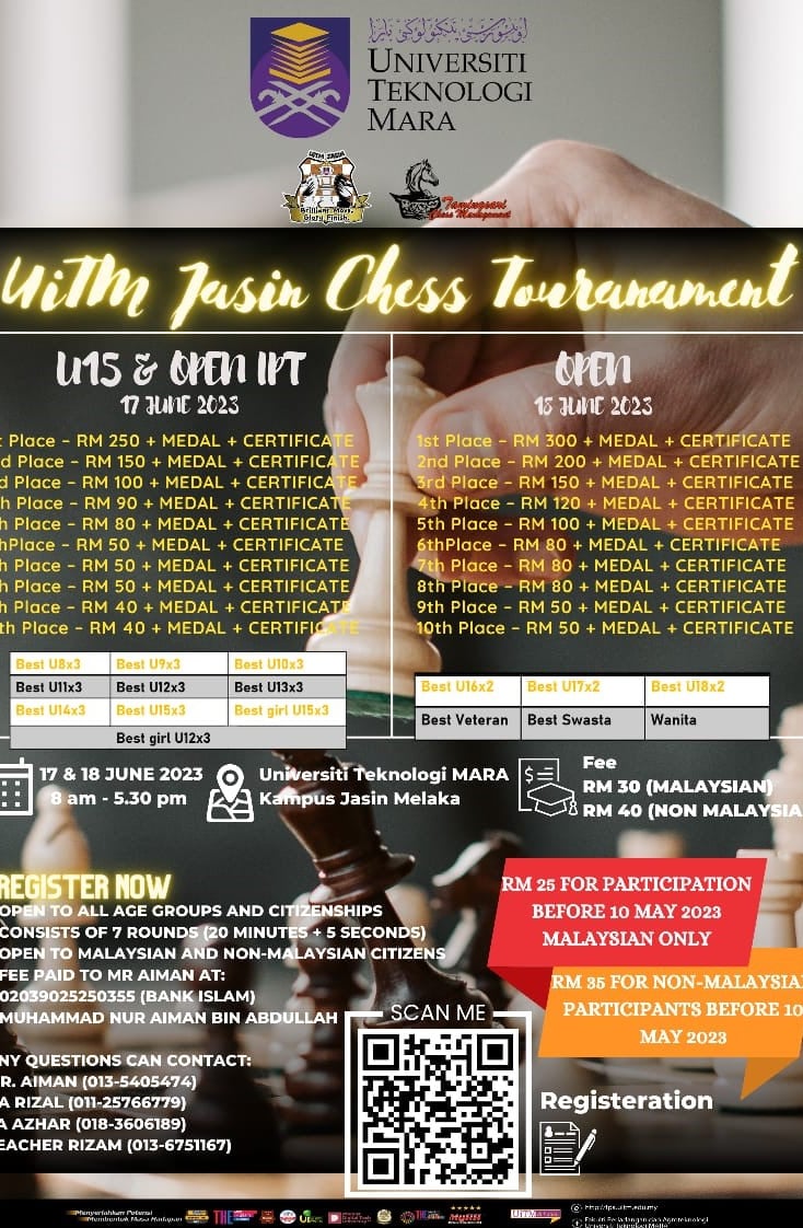 UiTM Jasin Melaka Chess Tournament. Malaysia Chess. Catur Malaysia