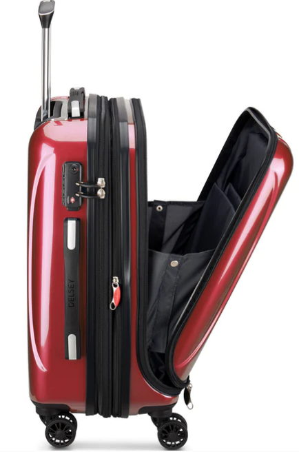Red carry-on luggage
