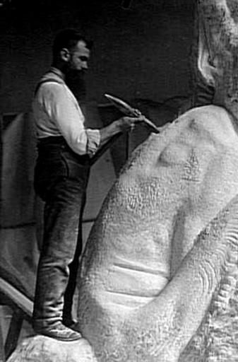 Paul Dardé working on his sculpture of Le Faune .