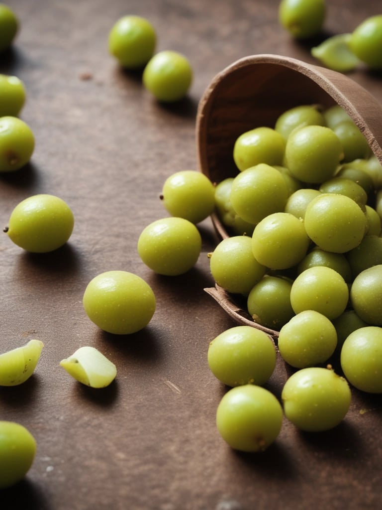 Electric lime neon-lit jar of amla pickle with vibrant textures popping against black background.