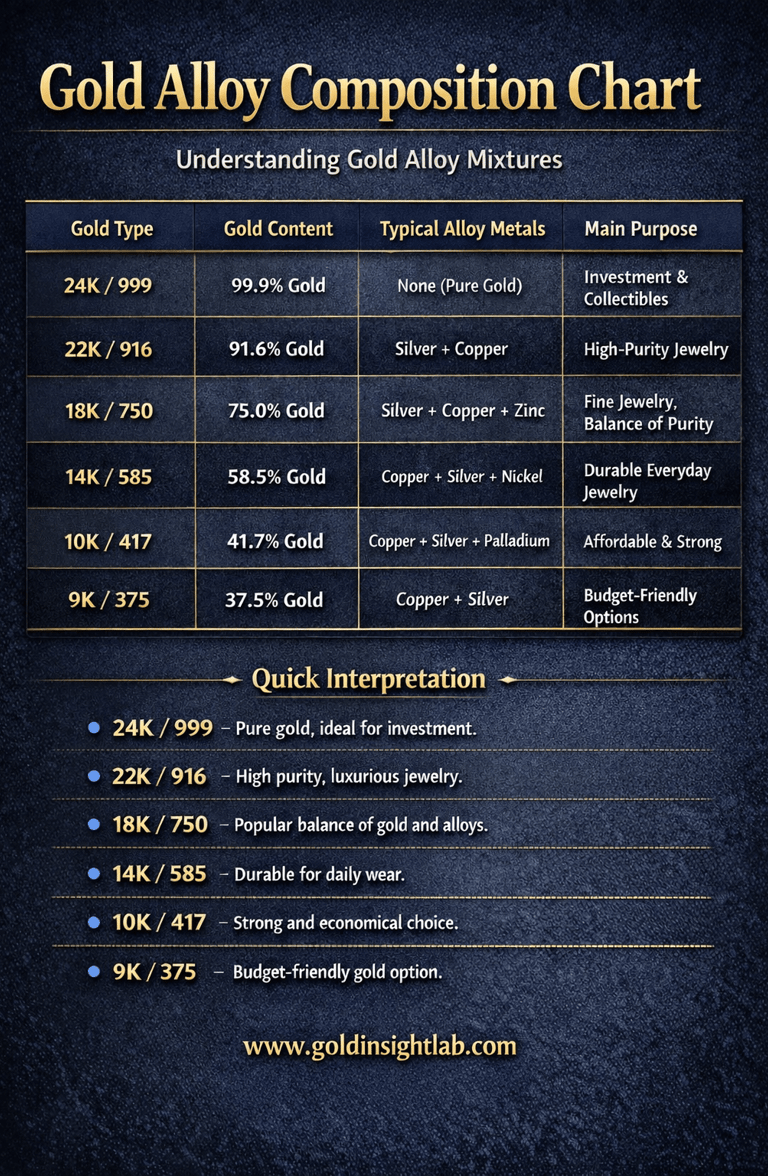 The Image of gold alloy composition chart infographics