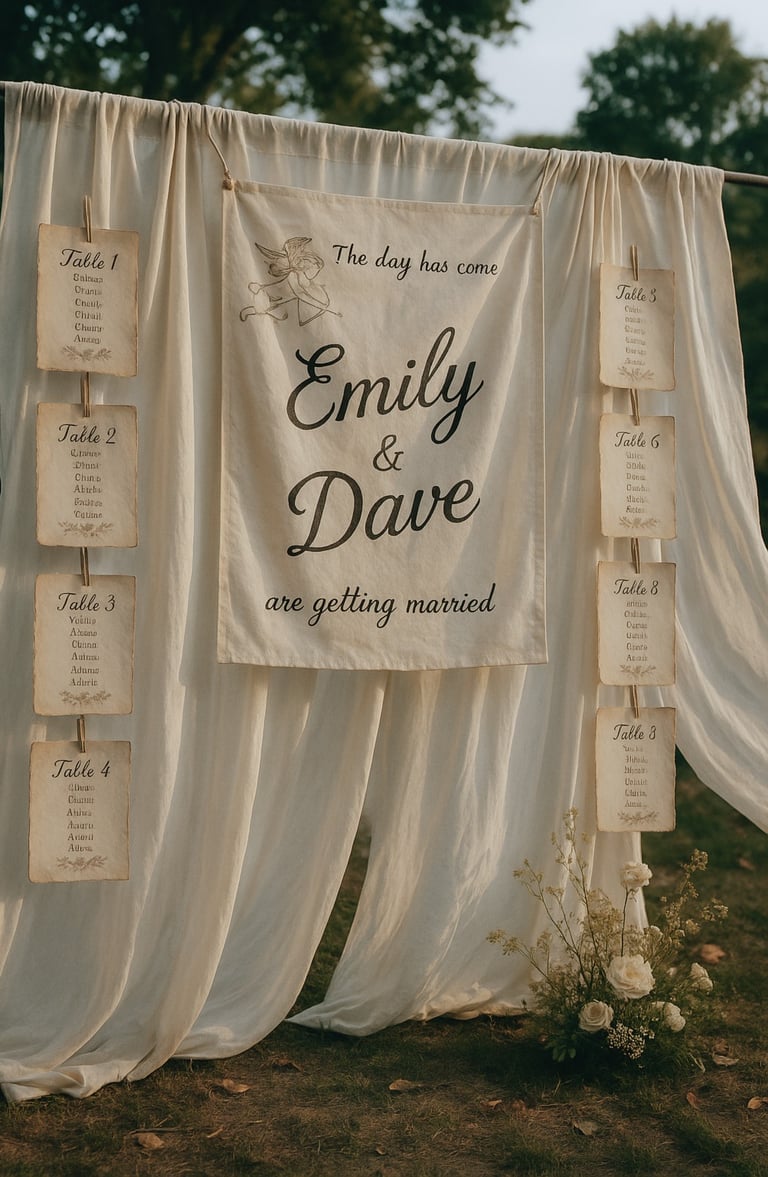 a sitting plan with a white curtain draped over a white curtain