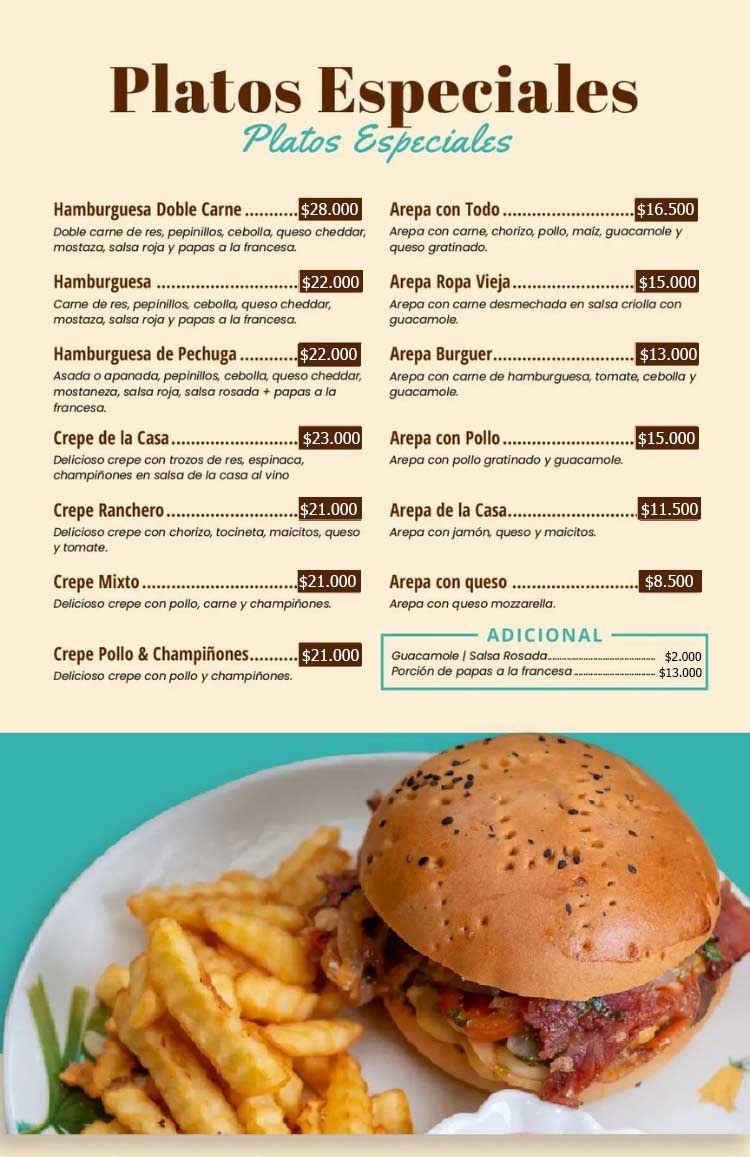 Hamburguesas Menu Café y Macadamia Armenia Quindío