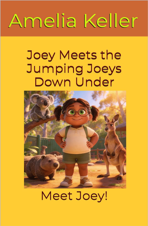 a book about a girl named Joey and kangaroo joeys entitled Joey Meets the Jumping Joeys Down Under