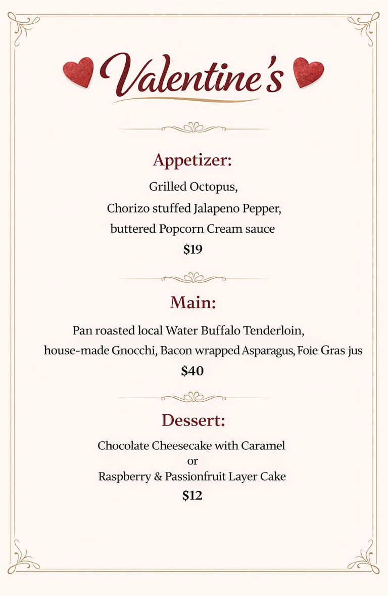 Valentines Day Menu