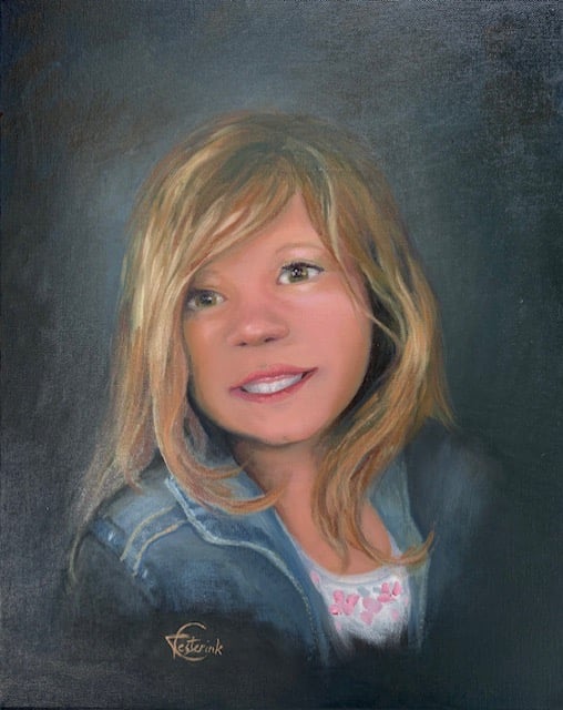 oil painting of a young girl with a big smile, painted by artist Cindy Testerink Tennessee