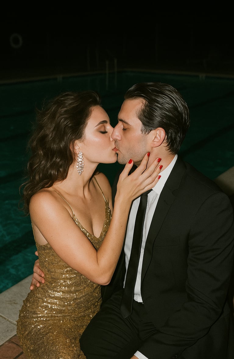 Bisous d'amoureux glamour pour la journée nationale de l'amour.