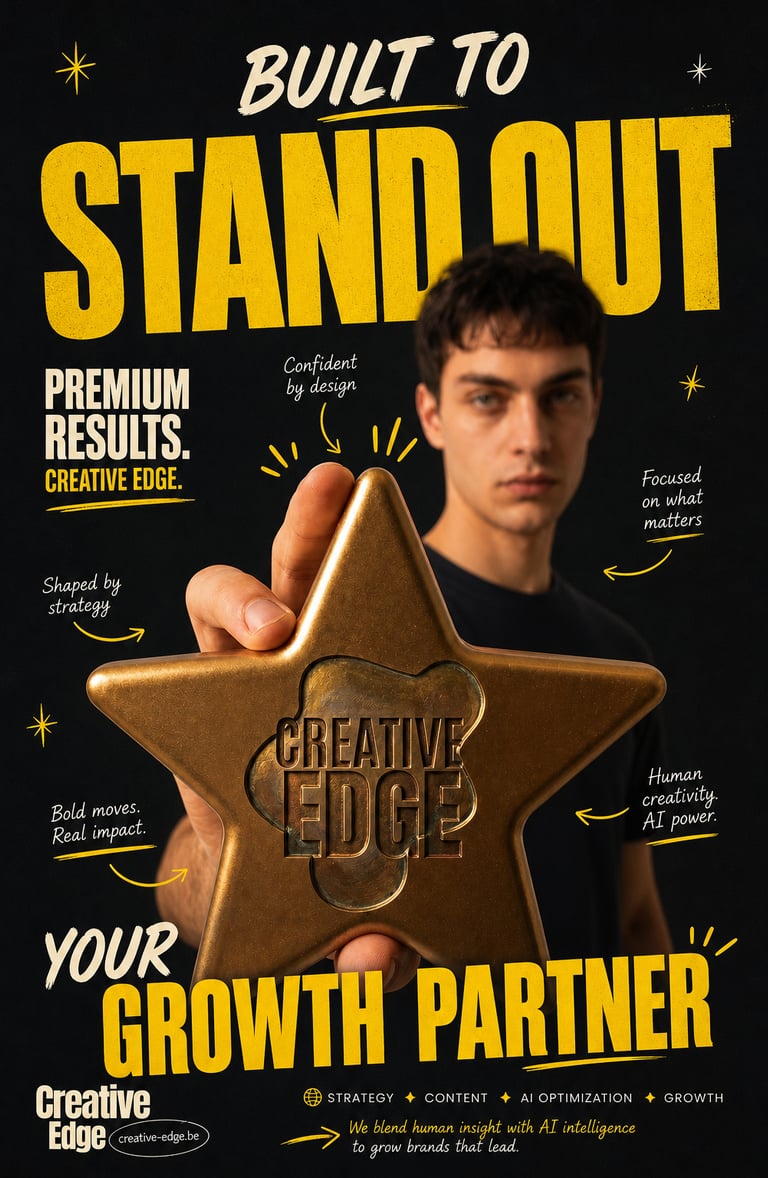 A man holding a gold star award for Creative Edge, a growth partner specializing in AI-optimized marketing.
