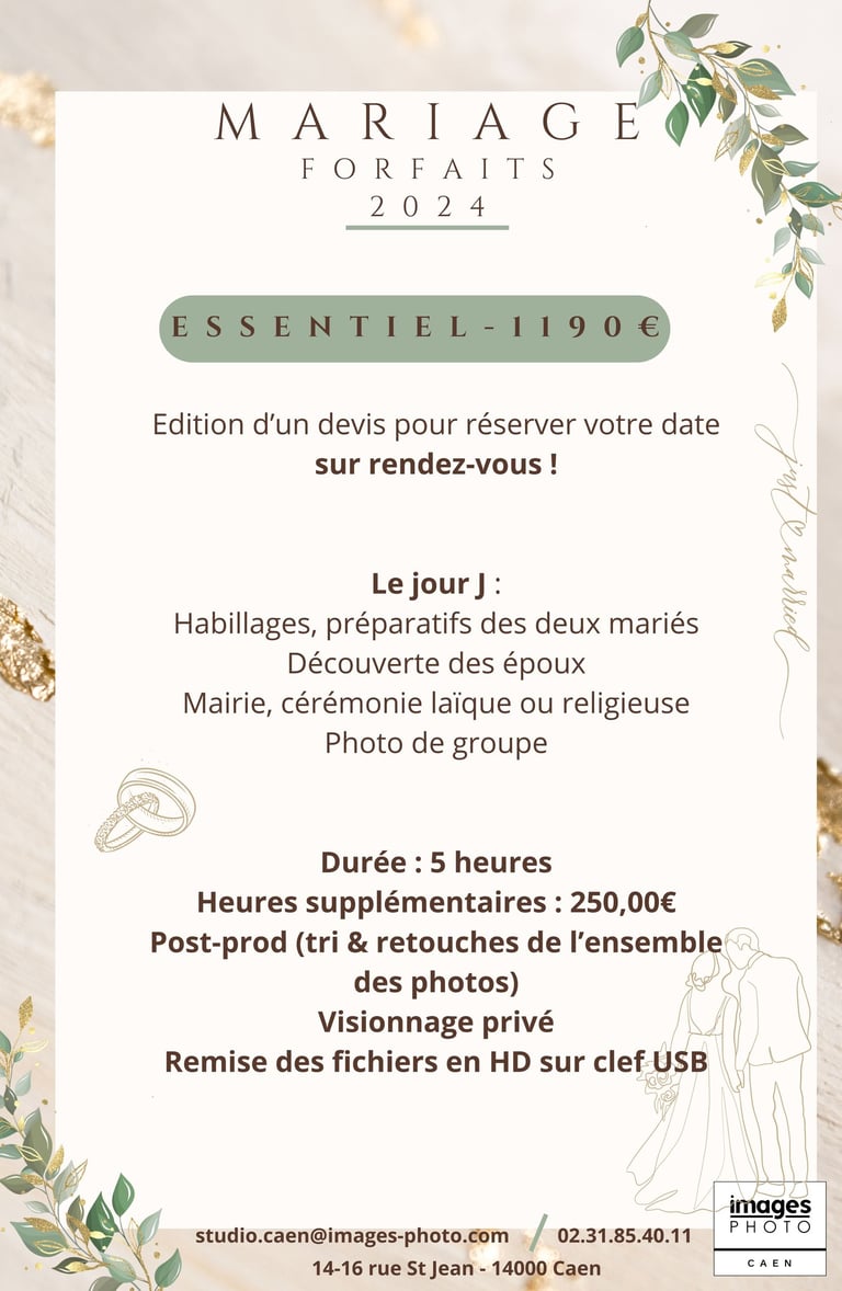 Tarif de la formule mariage essentiel