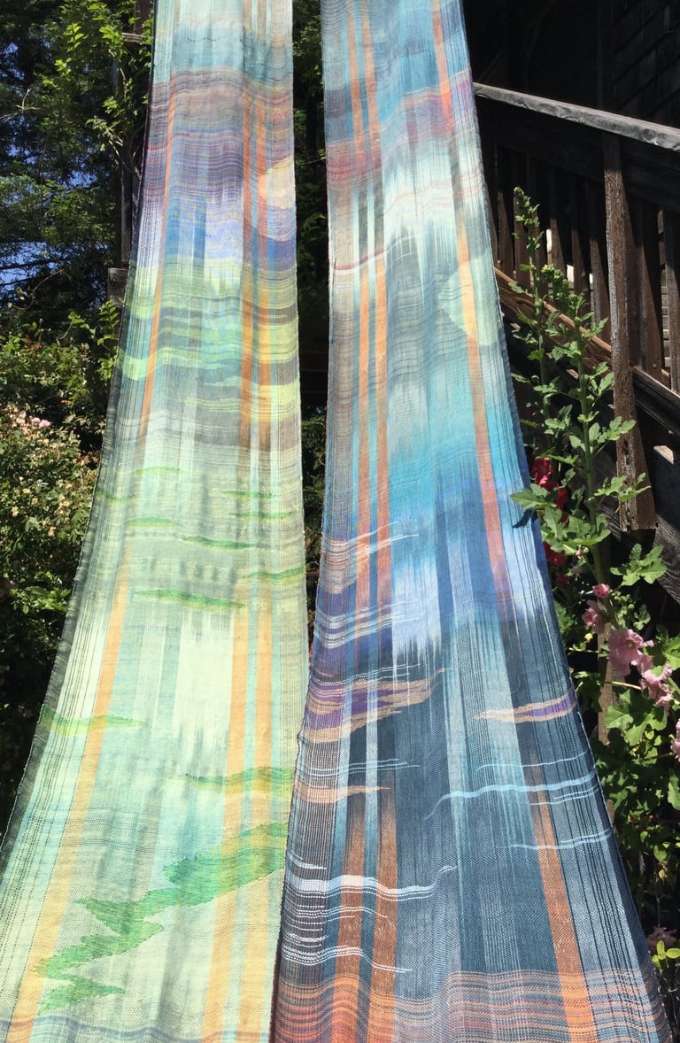 Handwoven by Isa Stead, had dyed warp, cotton, bamboo, silk, wool, saori inspired