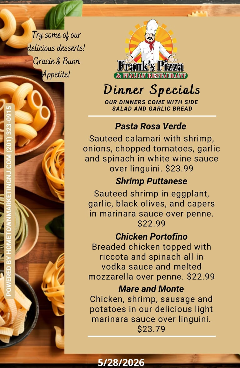 Specials | Frank's Pizza & Italian Restaurant (Marshall's Creek)