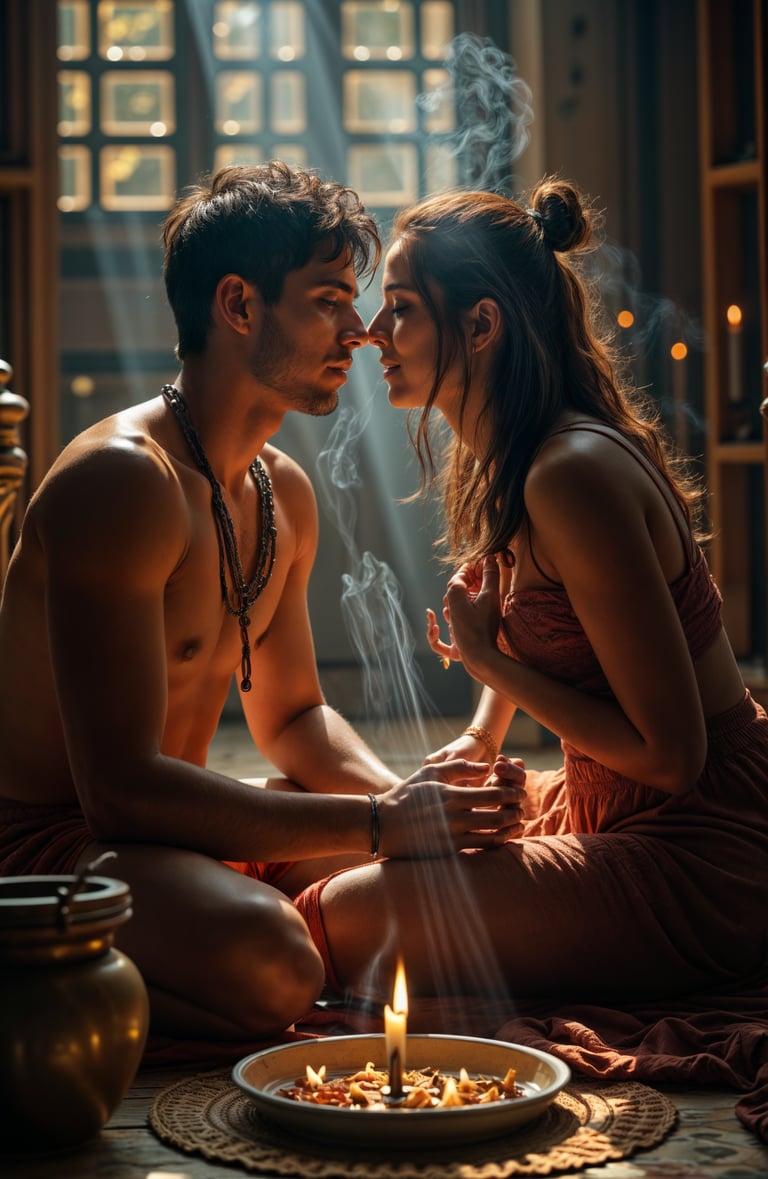 tantric couple sitting looking at each other