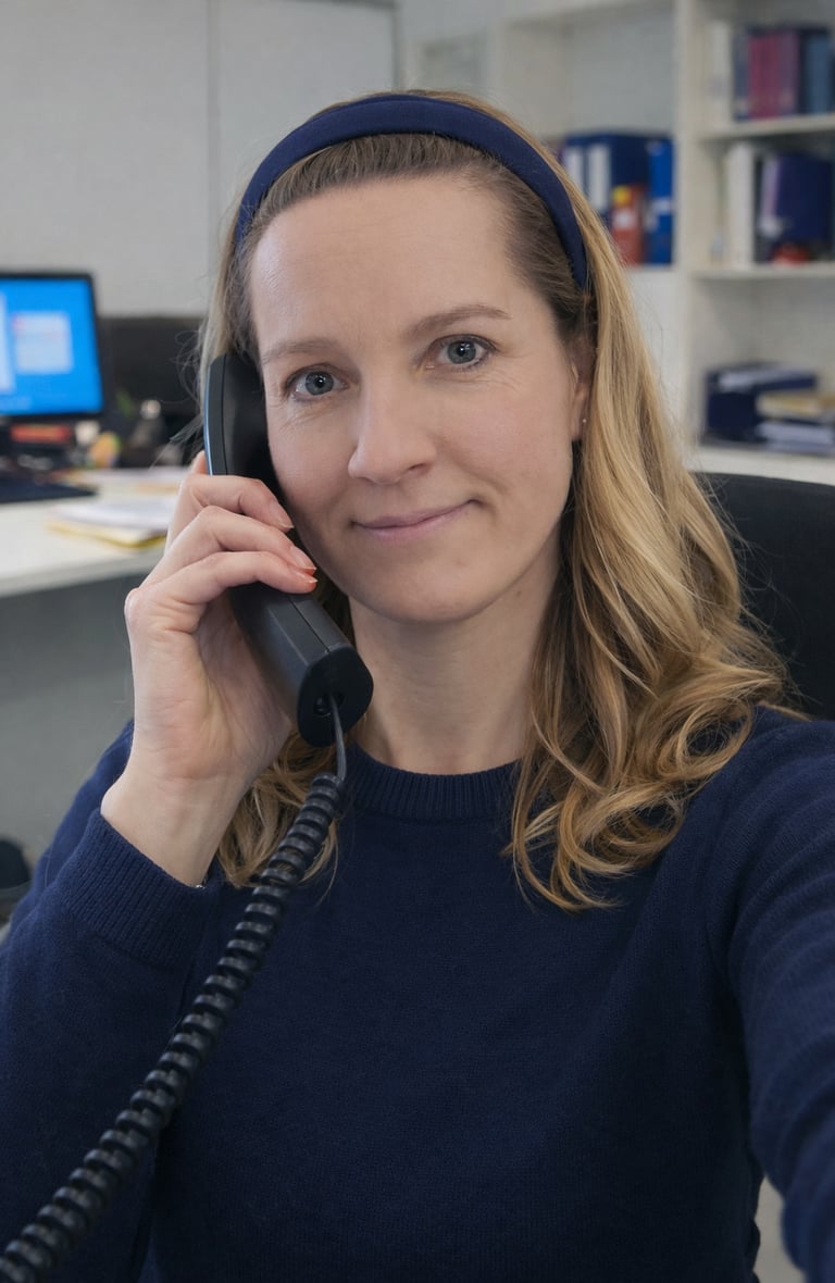 Freundlich Frau hat eine Telefongespräch mit einer Kundin.