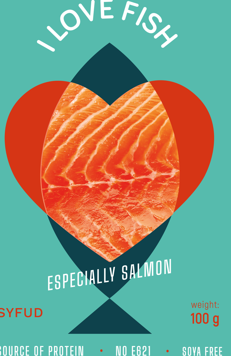 Salmon packaging design, teal  color