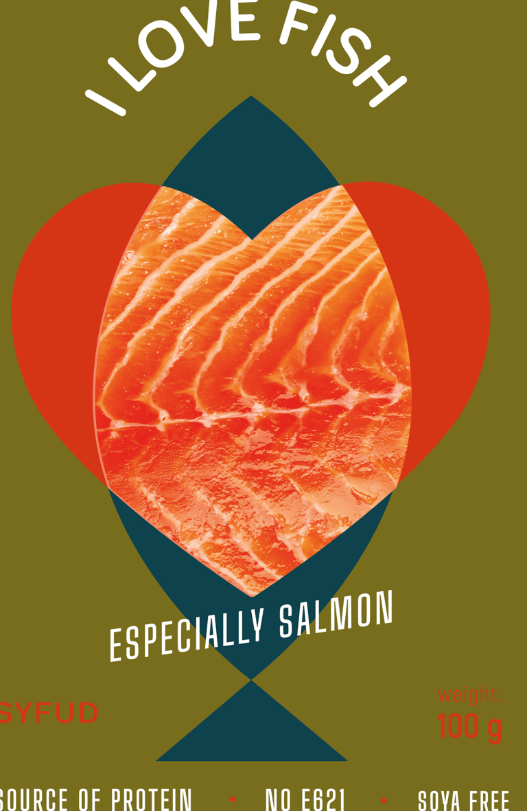 Salmon packaging design, khaki color