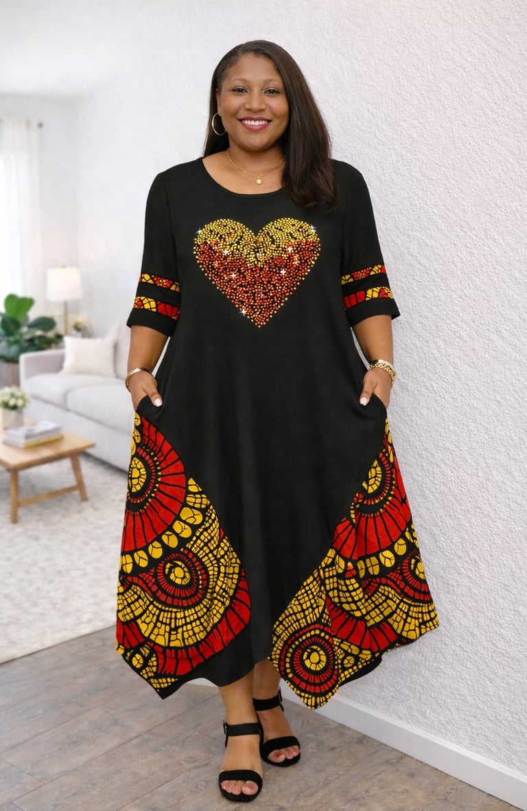 Front view of Ankara Panel-Trim Midi Dress