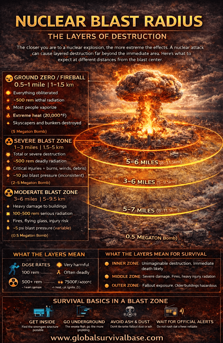 The infographics of nuclear blast radius