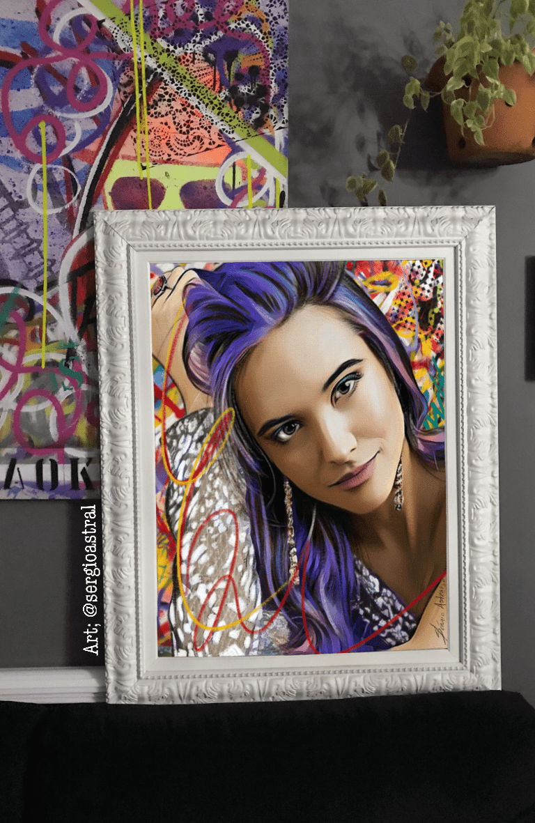 quadro personalizado do rosto da Jualiana Paiva, no estilo Pop-Art
