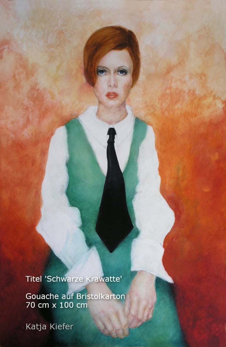 farbintensives Portrait junge Frau, Titel Schwarze Krawatte, von Katja Kiefer auf canusee.me 