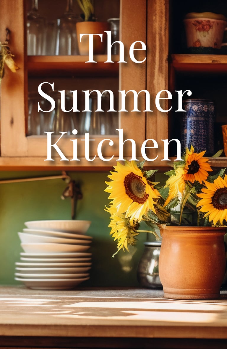 summer kitchen with vase of sunflowers 
