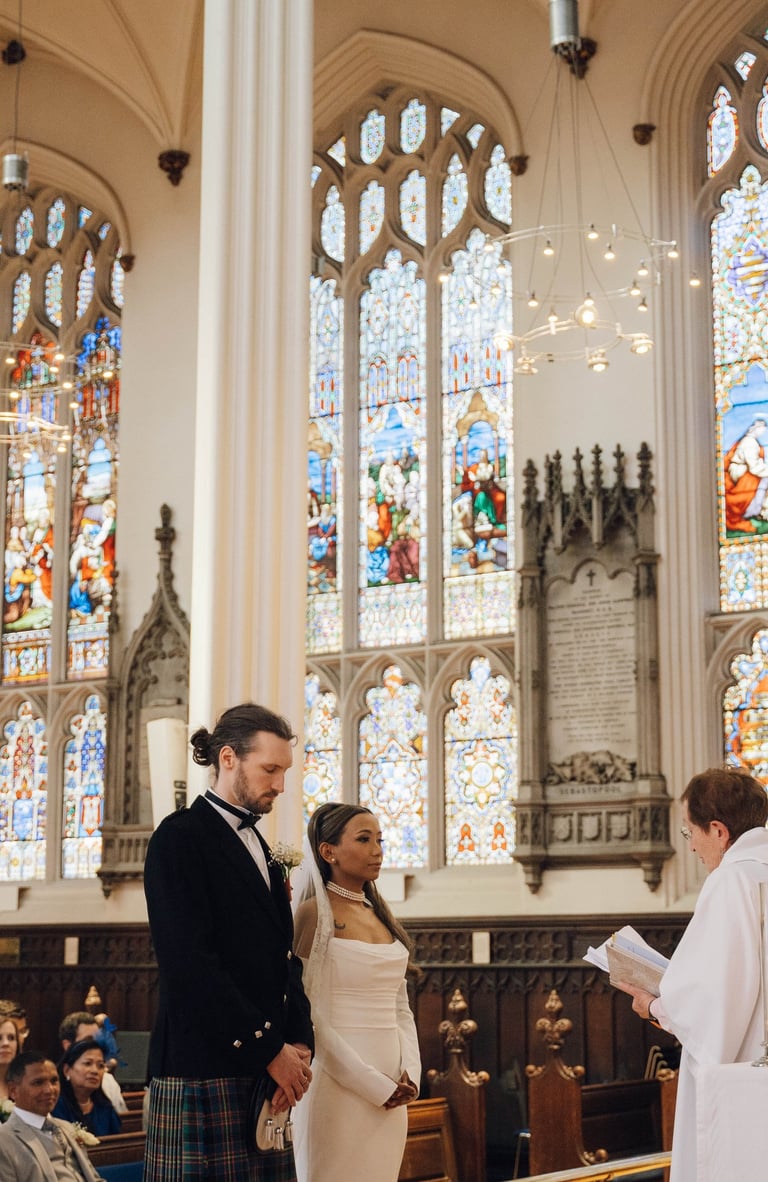 groom and bride in a wedding ceremony church