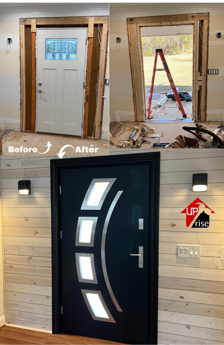 Before and after door replacement by Uprise Renovation in Charlotte NC