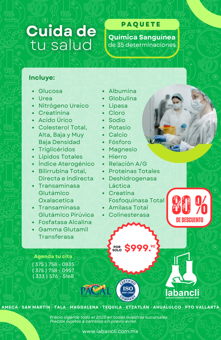 Paquete Química Sanguínea de 35 completo