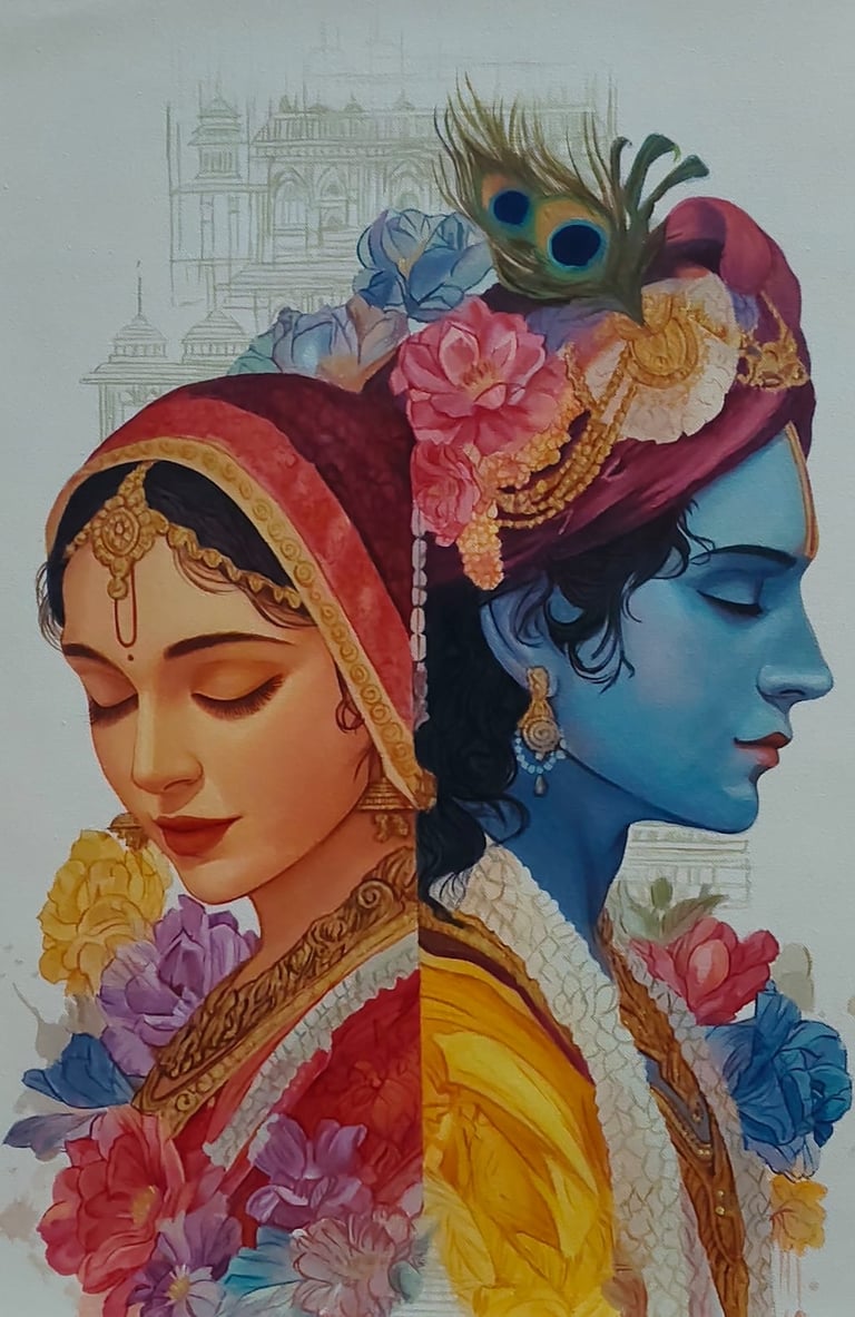 radha krishna oil painting