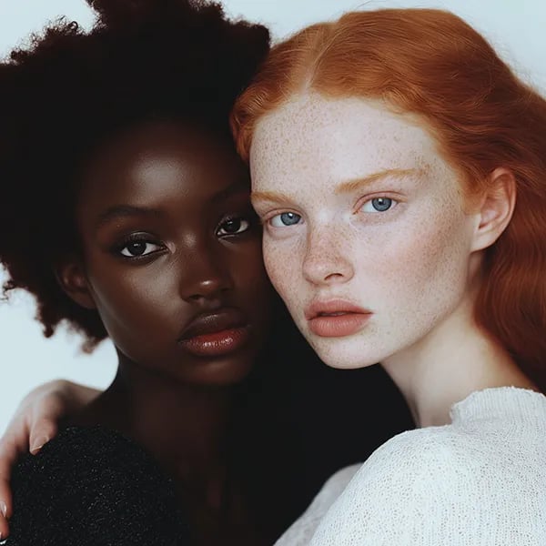 two models with highly contrasting skintones